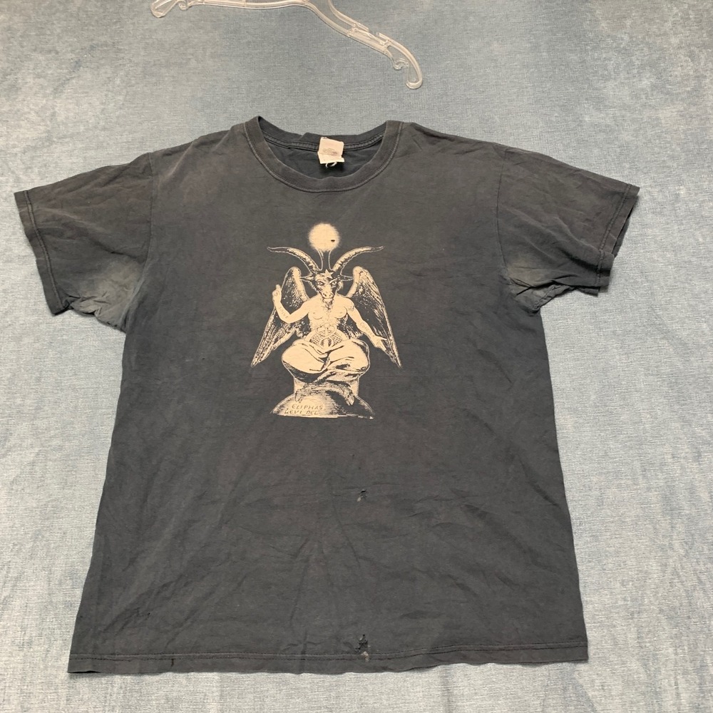 Fruit of the Loom T-Shirt Mens Large Black Cotton Baphomet Graphic Short Sleeve
